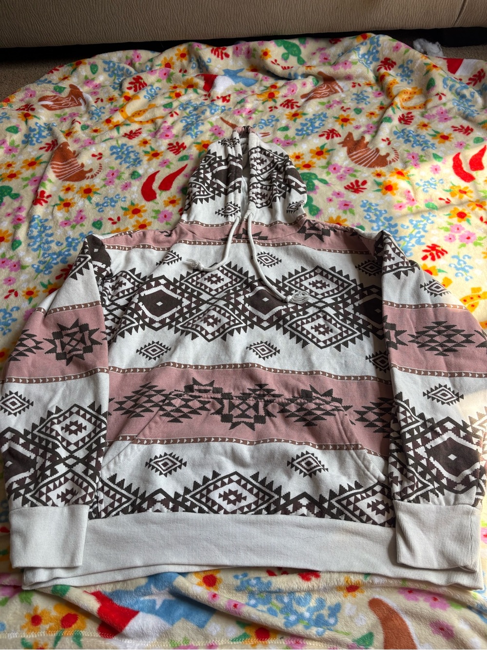 BKE Cream, Mauve & Brown Aztec Hoodie